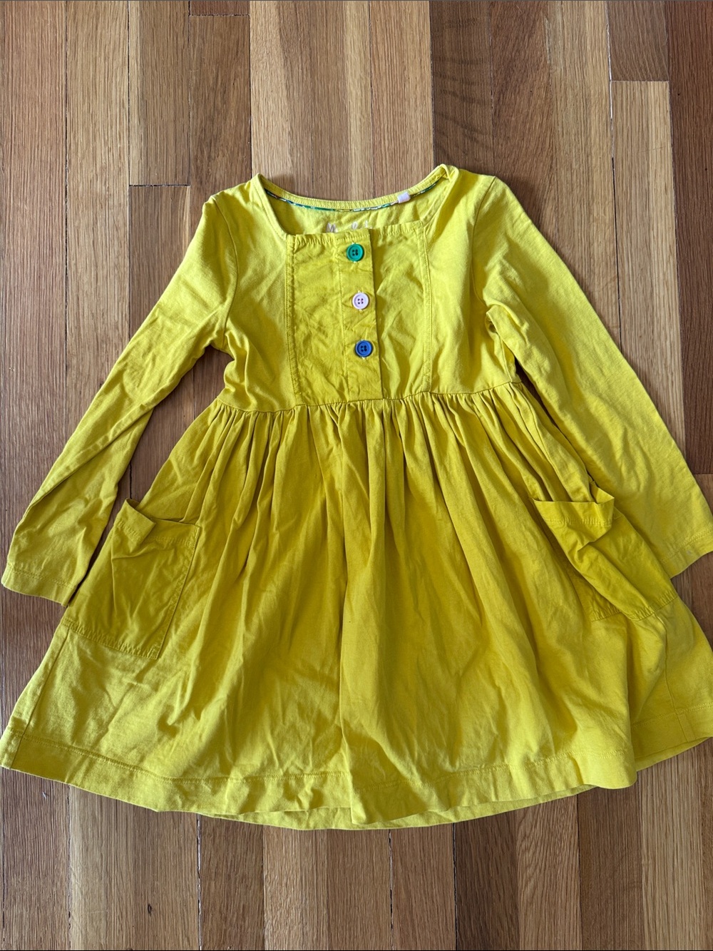 Mini Boden Bright Yellow Long-Sleeve Pocket Dress